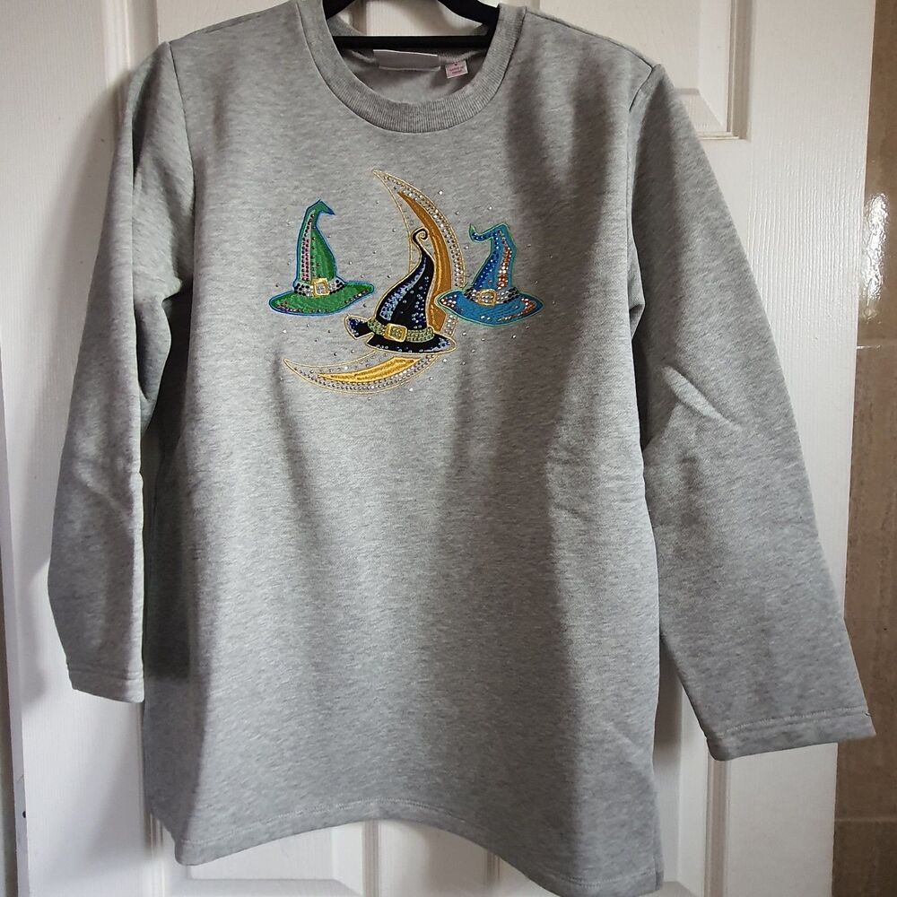 Quacker Factory Small Halloween Sweatshirt Embroidered Witch Hat